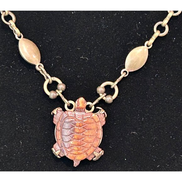 Vintage Jan Michaels San Francisco Handcrafted Carved Wood Turtle Necklace 20” - Picture 4 of 6